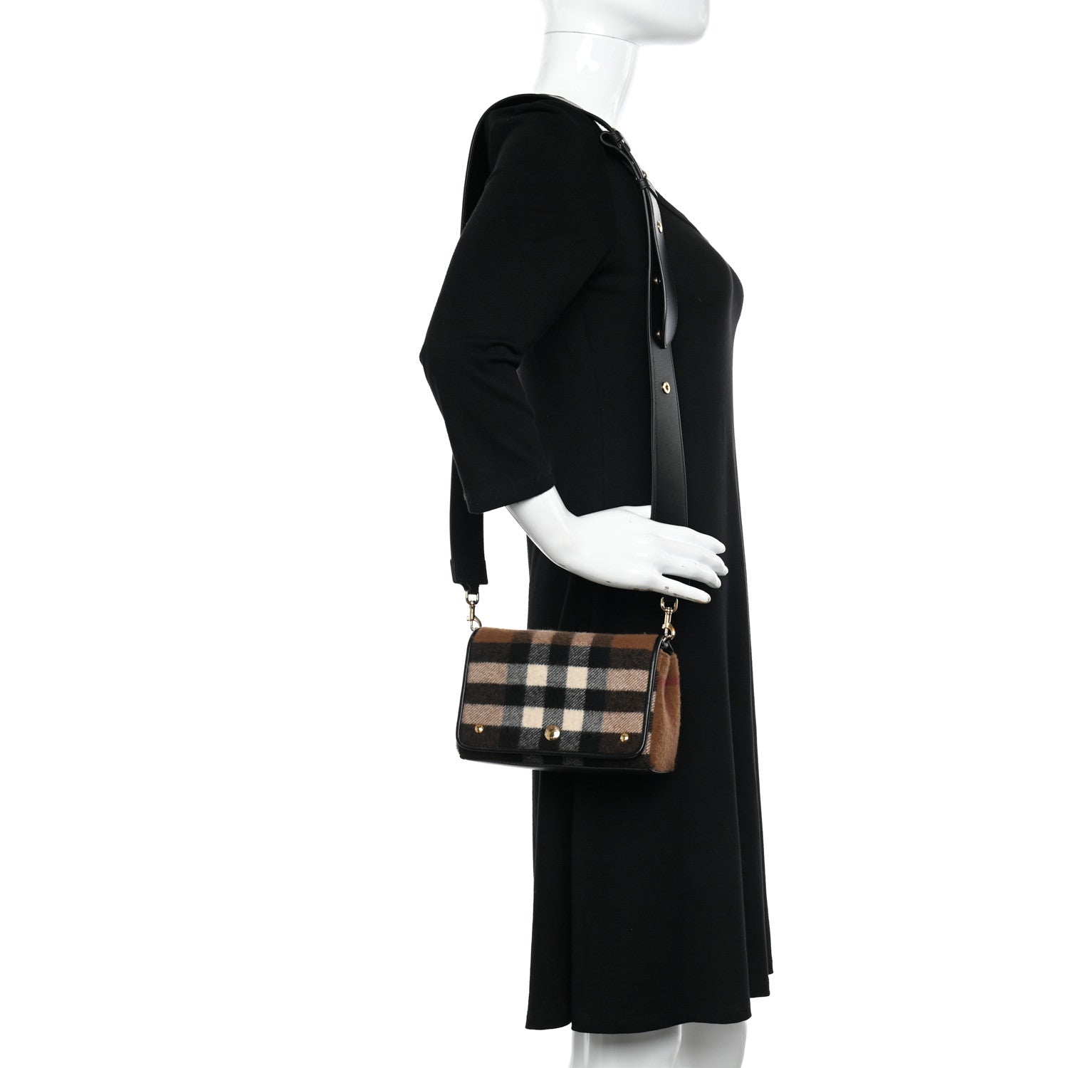 Burberry Cashmere Hackberry Check Note Medium Crossbody Bag Brown 2 of 9