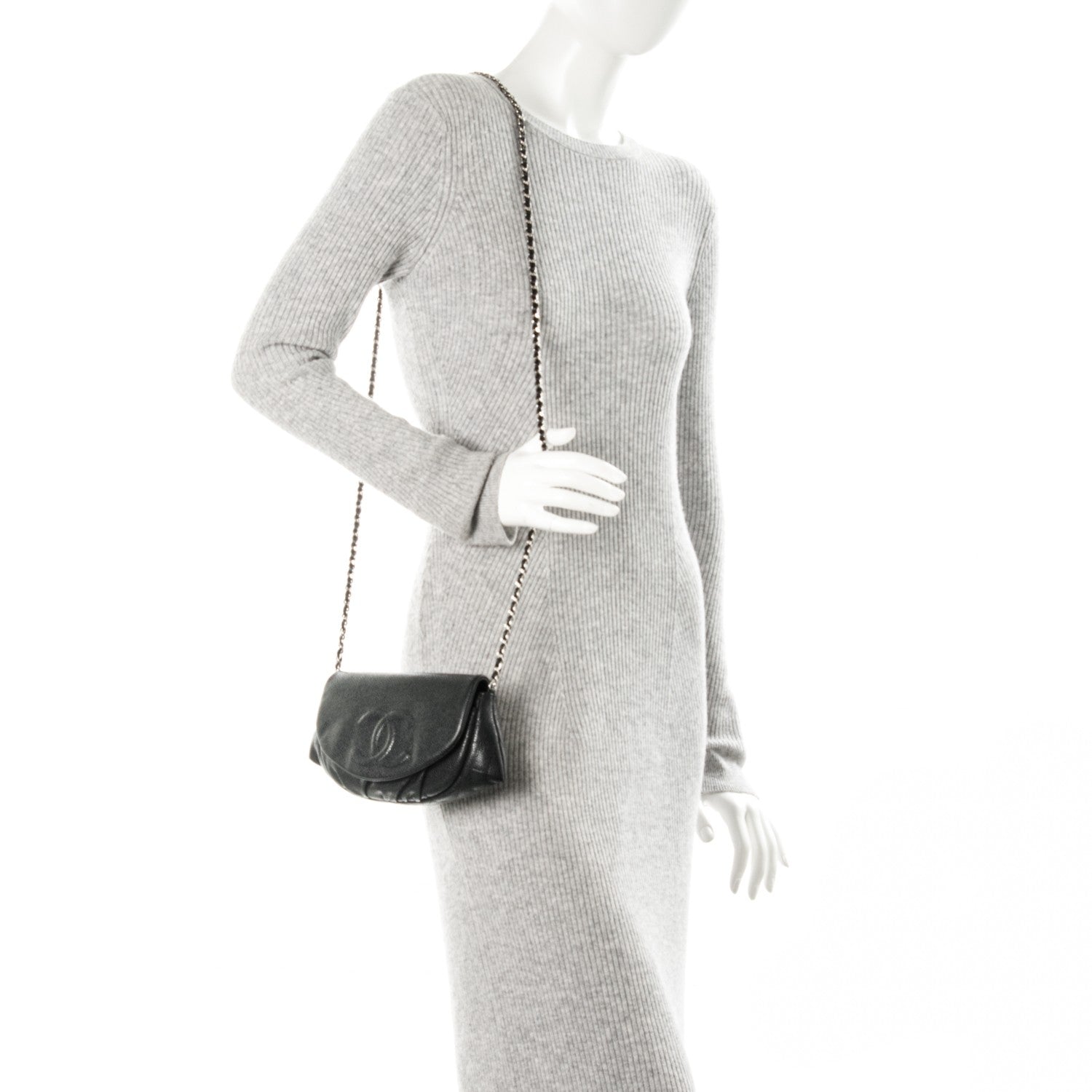 Chanel Caviar Half Moon Wallet On Chain WOC Black 2 of 8