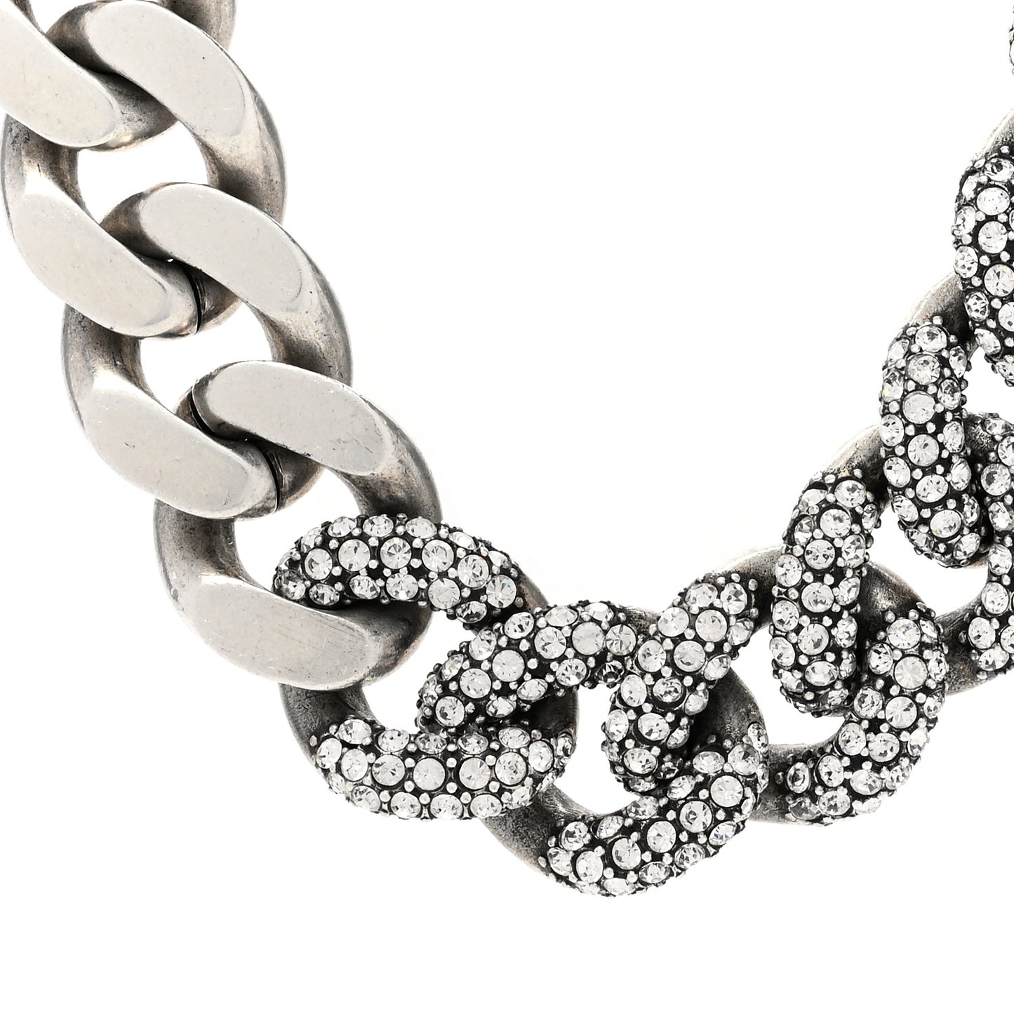 Crystal Curb Chain Necklace Oxidized Silver