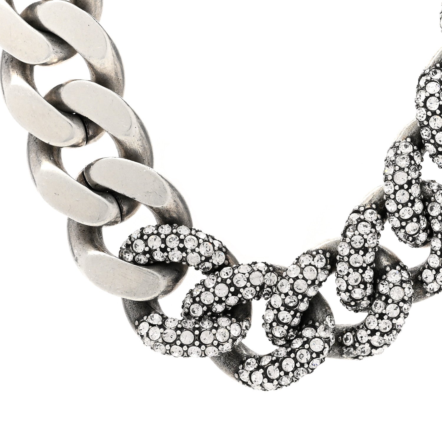 Saint Laurent Crystal Curb Chain Necklace Oxidized Silver 4 of 7