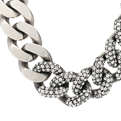 Saint Laurent Crystal Curb Chain Necklace Oxidized Silver 4 of 7