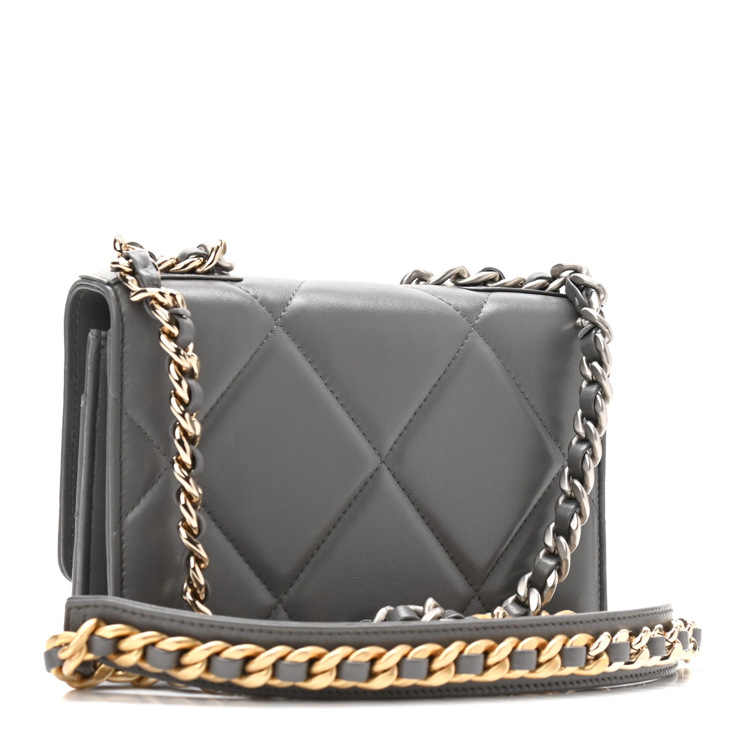 Chanel Lambskin Quilted Chanel 19 Wallet On Chain WOC Dark Grey 3 of 12