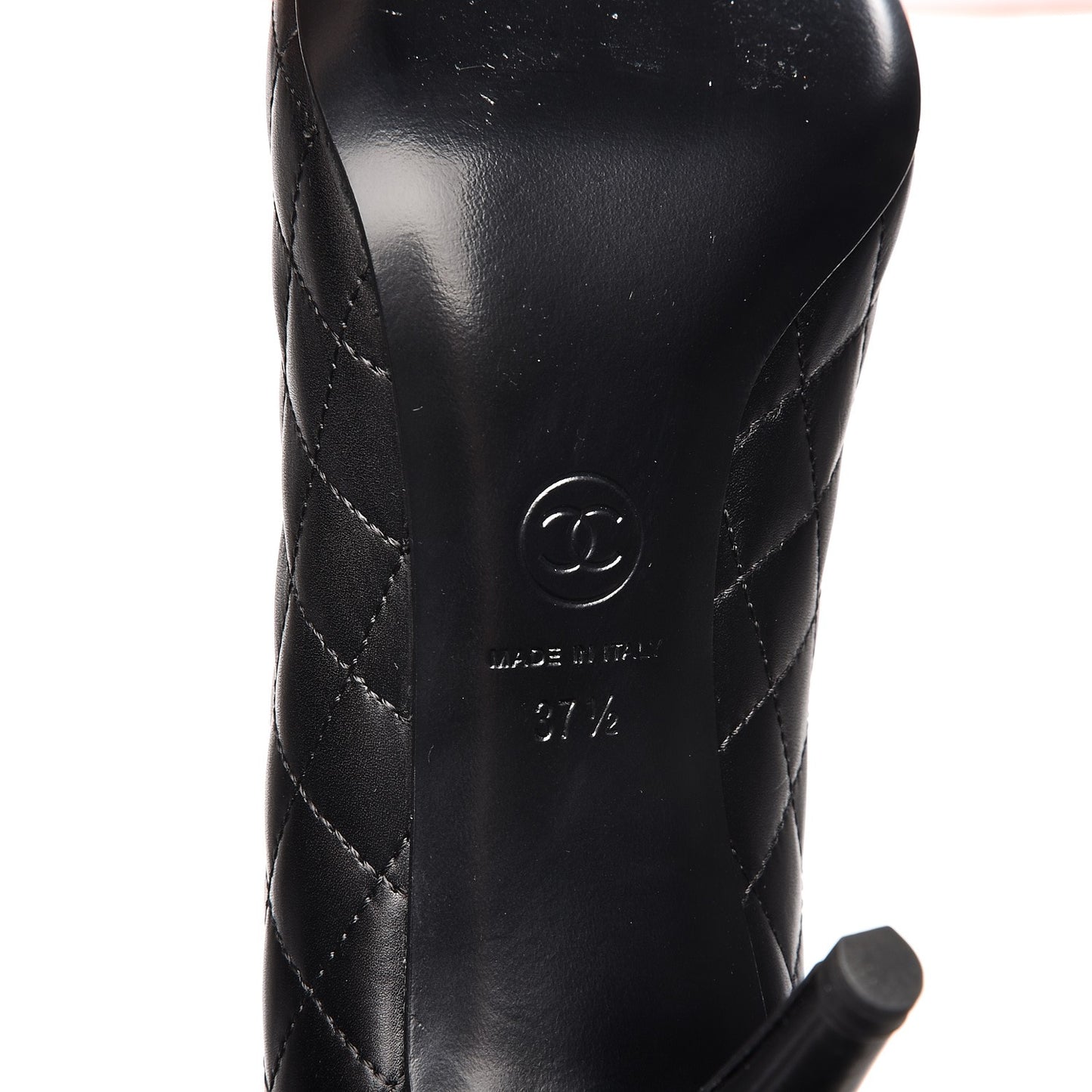 Calfskin Quilted Cap Toe Camellia Pumps 37.5 Black