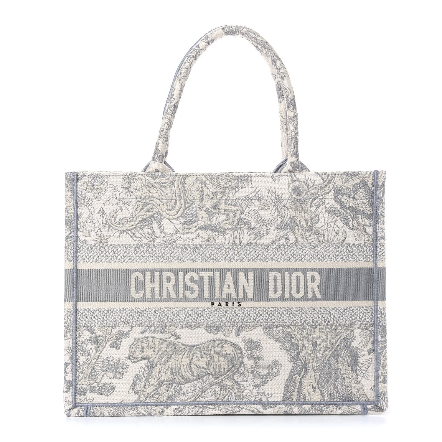 Christian Dior Canvas Embroidered Medium Dioriviera Toile De Jouy Book Tote Gray 1 of 12