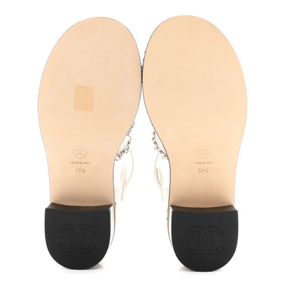 Chanel Lambskin Chain Cork Sandals 38.5 White 6 of 10