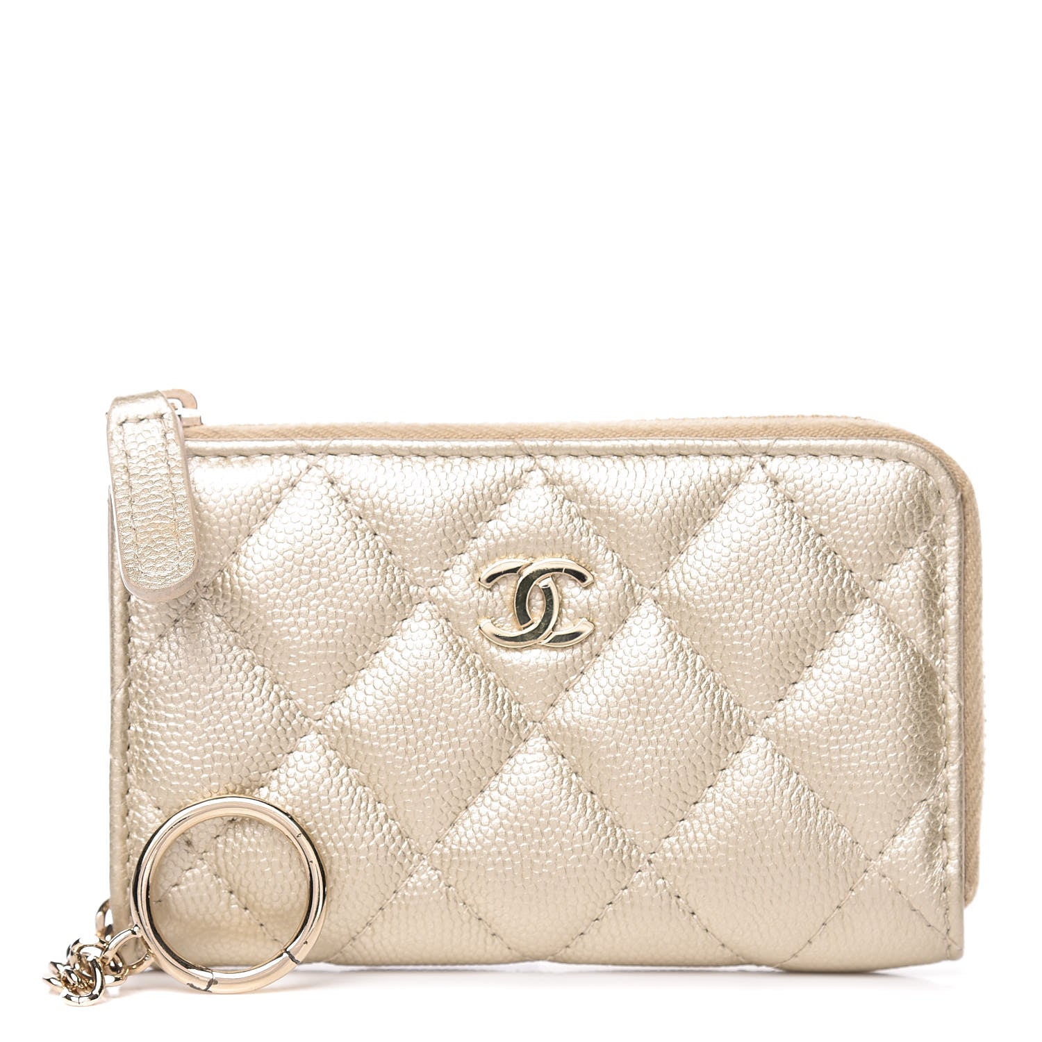 Chanel Metallic Caviar Quilted Key Holder Case Light Gold 1 of 12