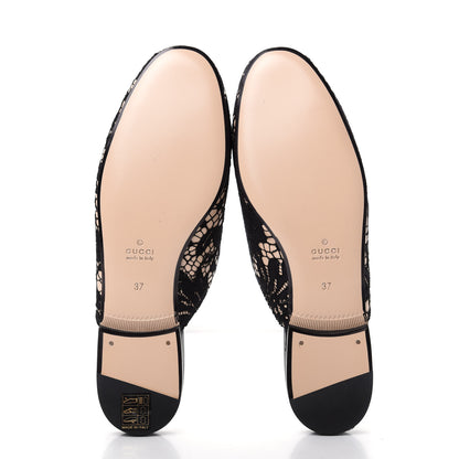 Gucci Lace Malaga Kid Womens Princetown Slippers 37 Black Skin Rose 6 of 10