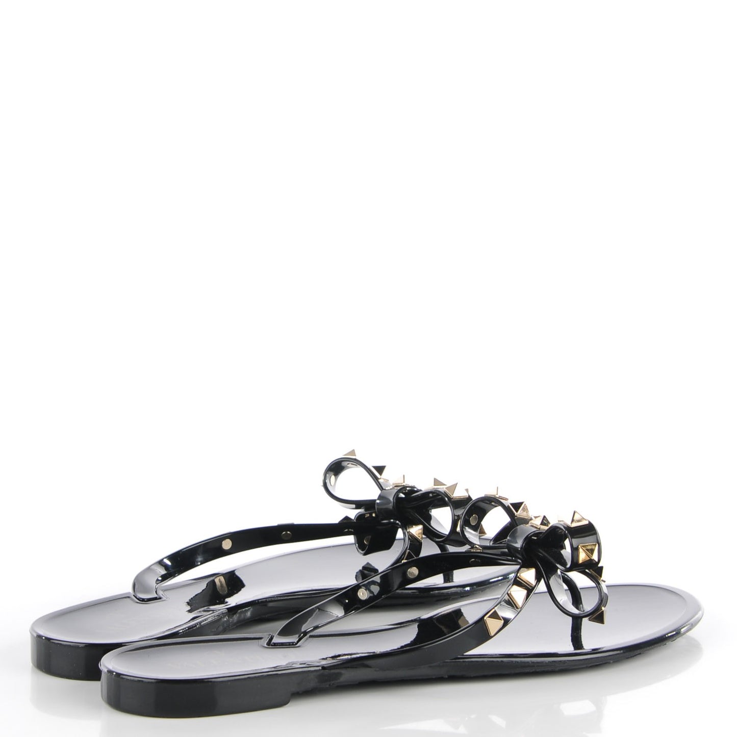 PVC Jelly Rockstud Bow Thong Sandals 41 Black
