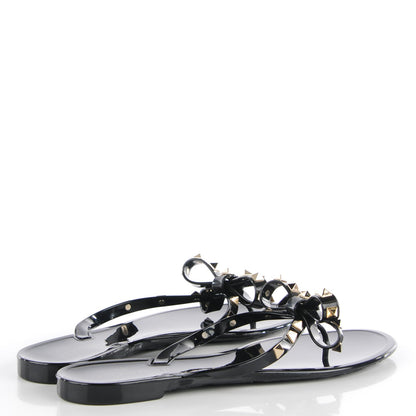 Valentino Garavani PVC Jelly Rockstud Bow Thong Sandals 41 Black 4 of 7