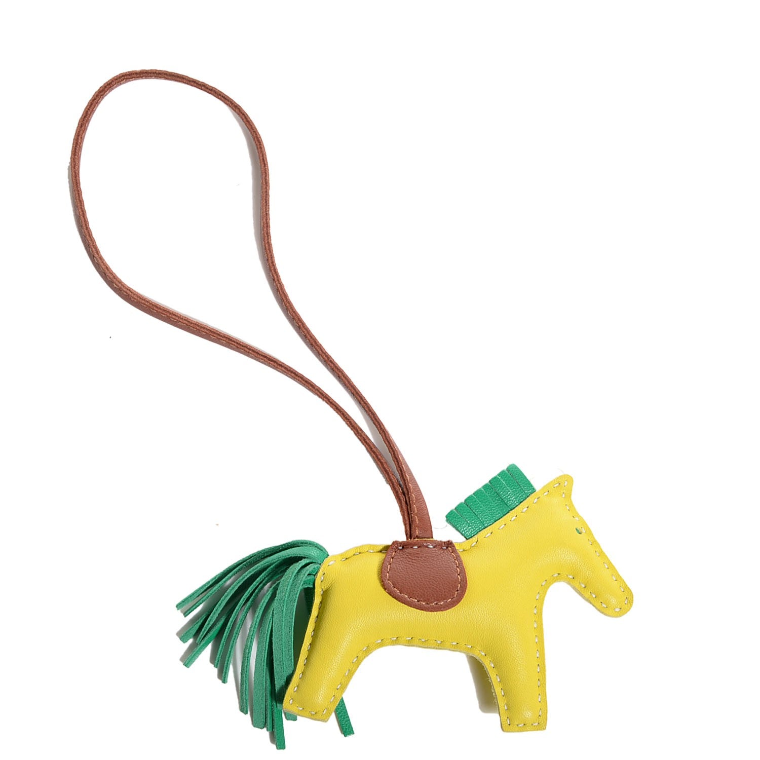 Hermes Milo Lambskin Grigri Rodeo Horse Bag Charm PM Lime Menthe Fauve 3 of 5