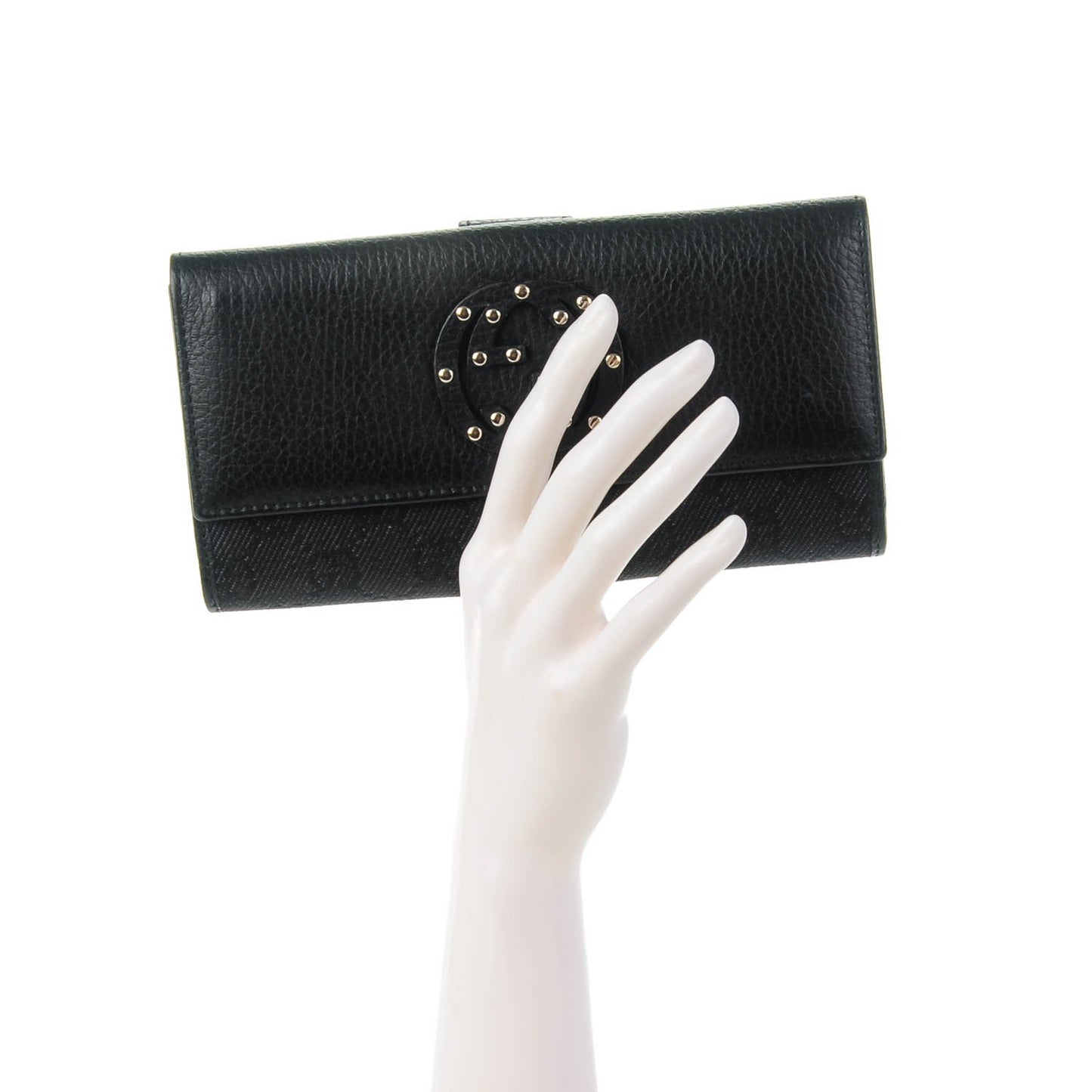 Calfskin Studded Soho Continental Wallet Black