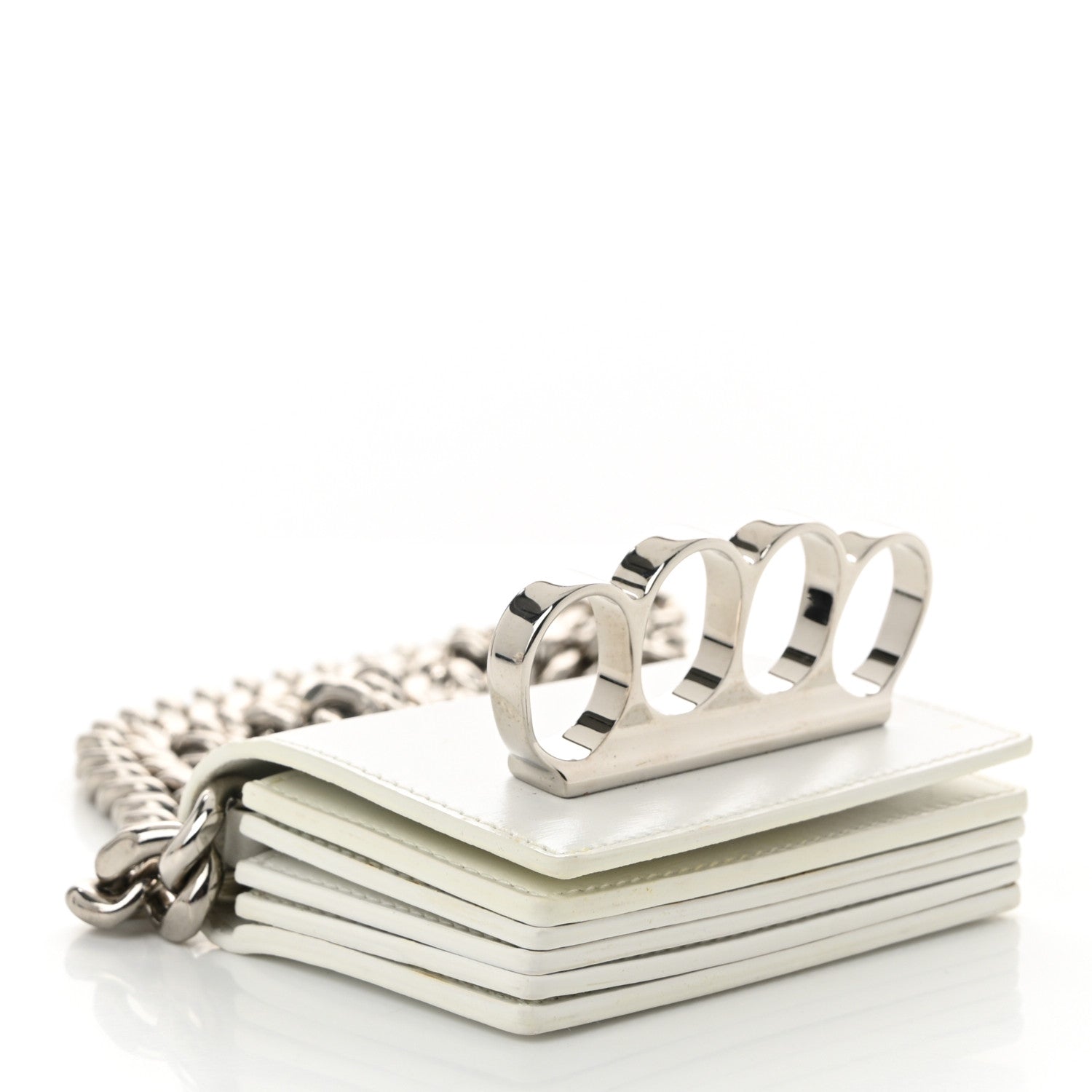 Alexander McQueen Smooth Calfskin Micro The Four Ring Knuckle Chain Shoulder Bag White 4 of 10