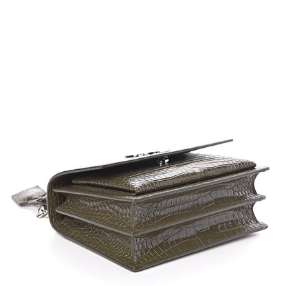 Saint Laurent Calfskin Crocodile Embossed Medium Monogram Sunset Khaki Green 4 of 9