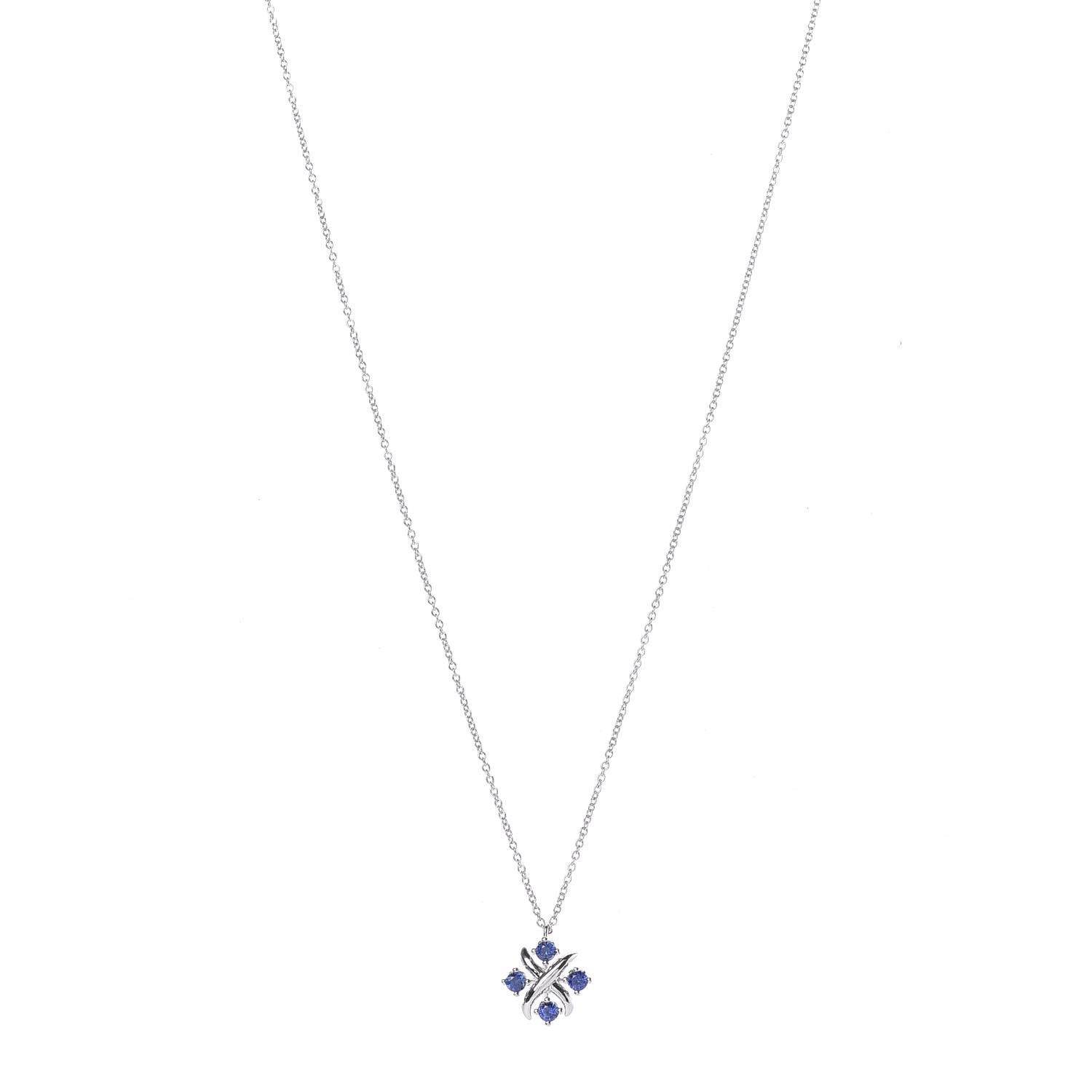 Tiffany Platinum Blue Sapphire Schlumberger Lynn Pendant Necklace 1 of 6