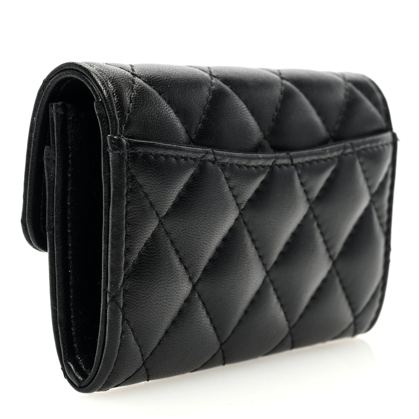 Lambskin Quilted Flap Card Holder Wallet So Black