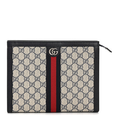 Gucci GG Supreme Monogram Web Ophidia Pouch Beige Blue 1 of 8