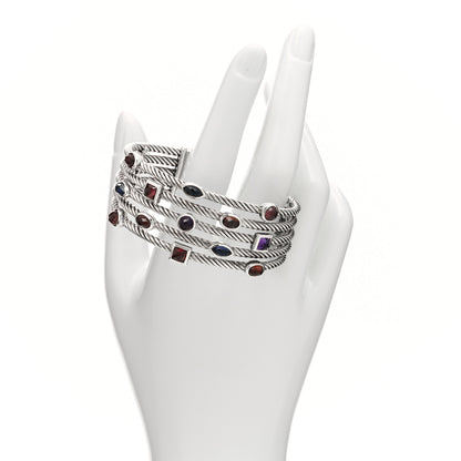David Yurman Sterling Silver Garnet Iolite Amethyst Pink Tourmaline Confetti Five Row Bracelet 2 of 4