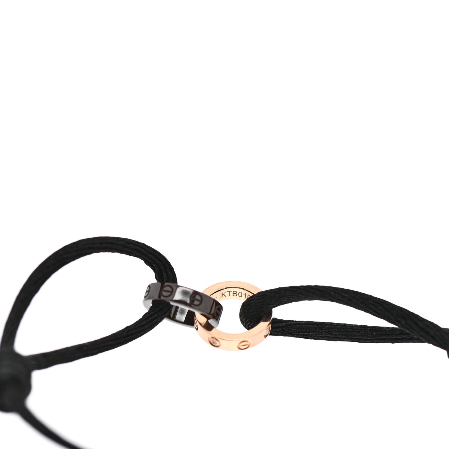 18K Pink Gold Ceramic 4 Diamond LOVE Cord Bracelet Black