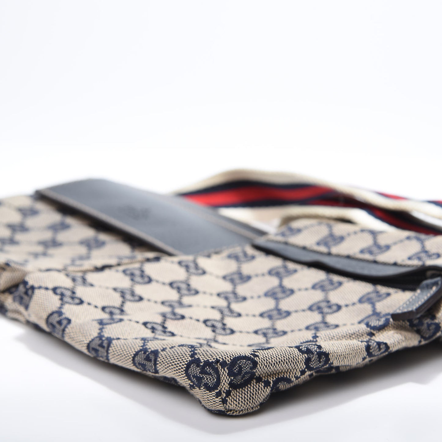 GG Monogram Web Double Pocket Belt Bag Navy