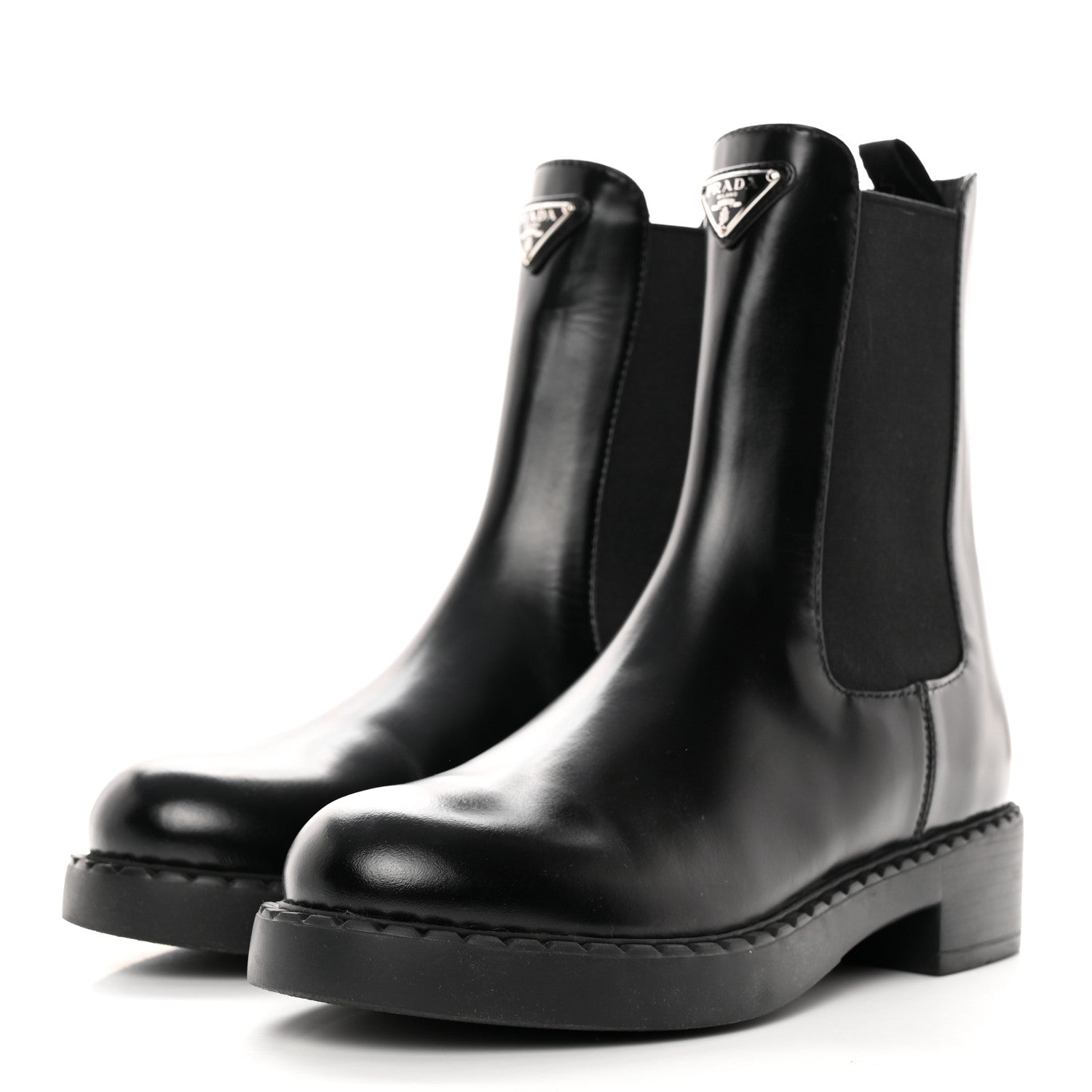 Prada Spazzolato Metal Triangle Logo 50mm Chelsea Boots 37 Black 3 of 9