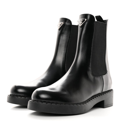 Prada Spazzolato Metal Triangle Logo 50mm Chelsea Boots 37 Black 3 of 9
