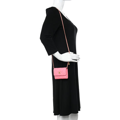 Chanel Lambskin Quilted Pearl Crush Card Holder With Chain Pink 2 of 11