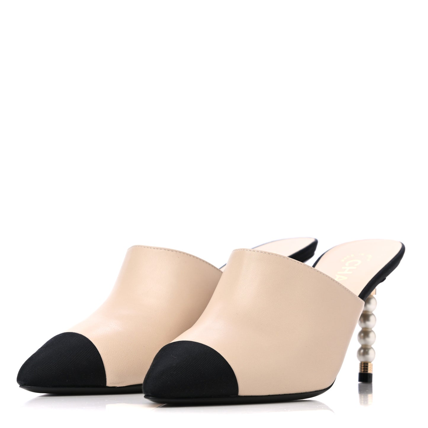 Lambskin Grosgrain Cap Toe Pearl Mule 35.5 Beige Black