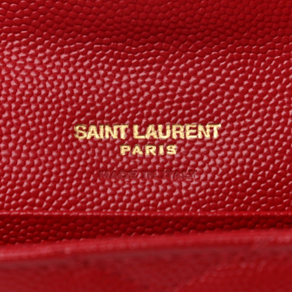 Saint Laurent Grain De Poudre Matelasse Chevron Small Monogram Envelope Wallet Rouge Eros 5 of 6