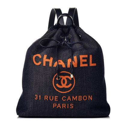 Chanel Canvas Large Deauville Backpack Denim Blue 1 of 8