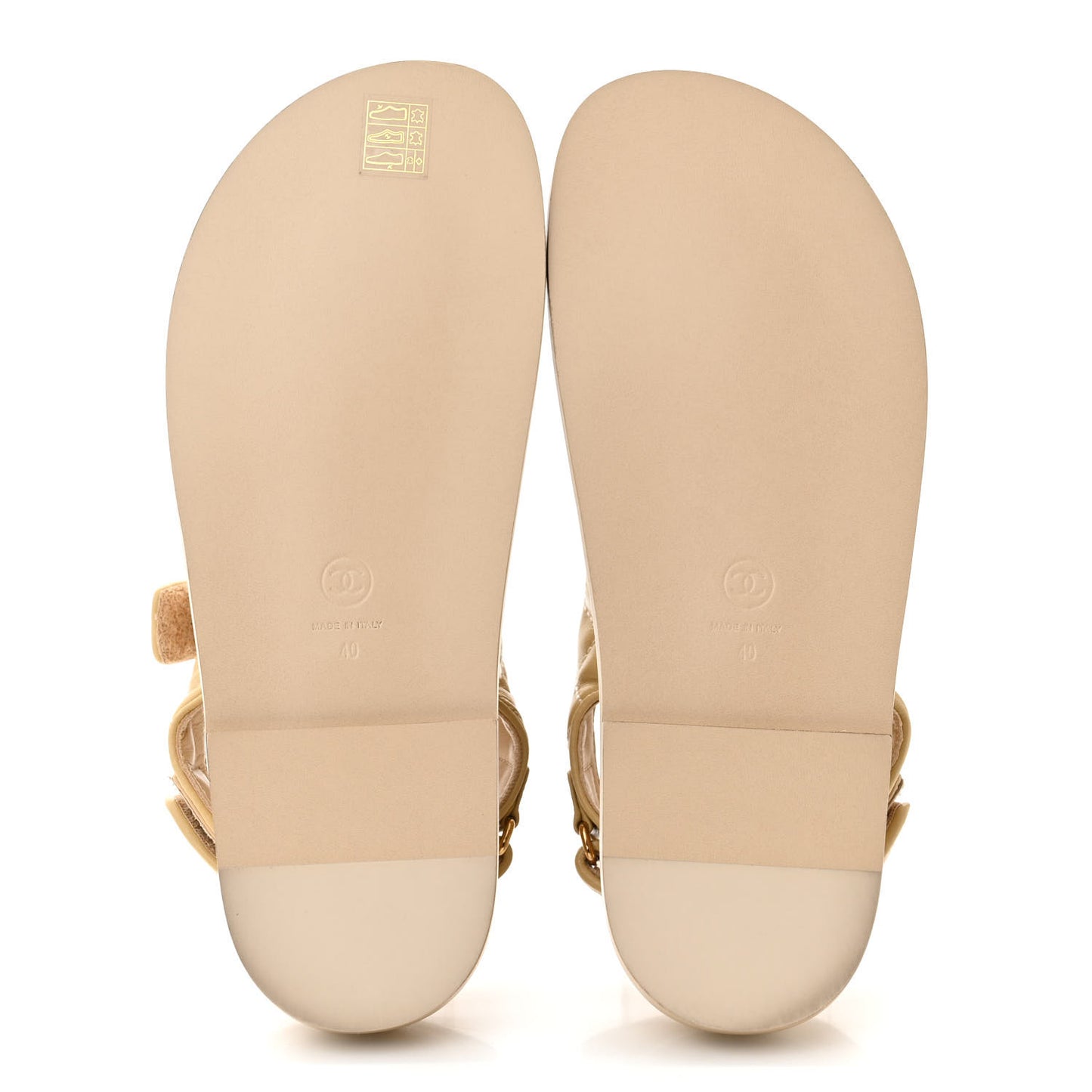 Lambskin Quilted Velcro Dad Chain CC Slide Sandals 40 Beige