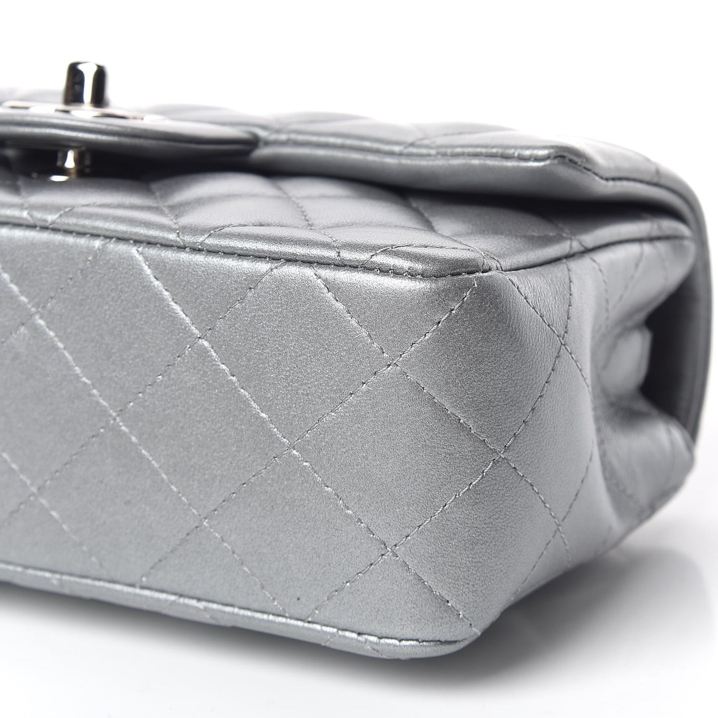 Metallic Lambskin Quilted Mini Rectangular Flap Silver