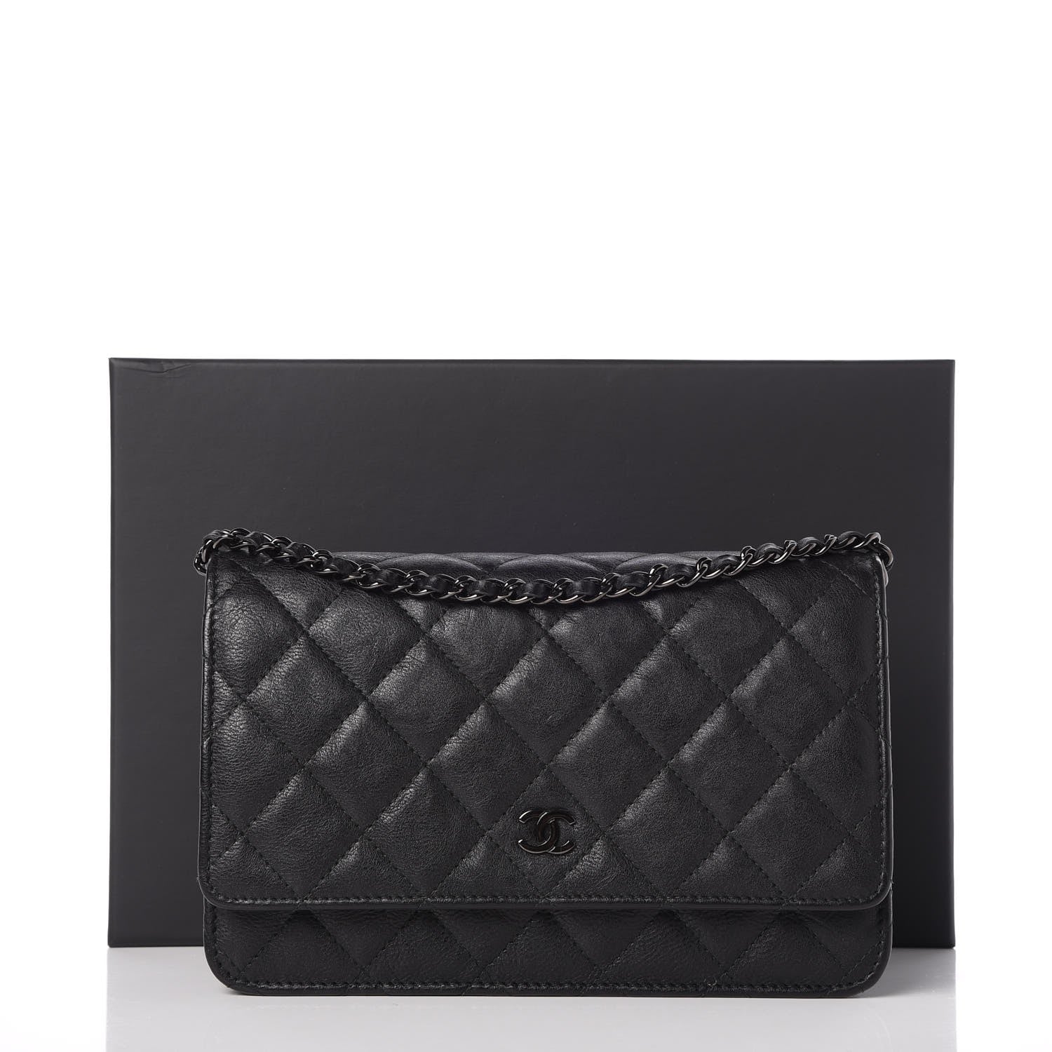 Chanel Crumpled Calfskin Quilted Wallet On Chain WOC So Black 9 of 9