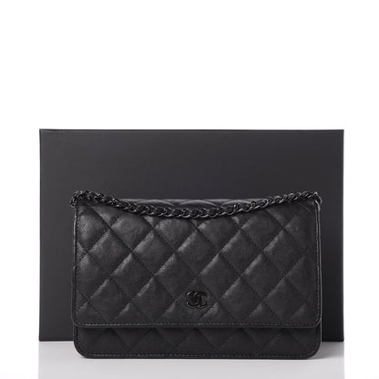 Chanel Crumpled Calfskin Quilted Wallet On Chain WOC So Black 9 of 9