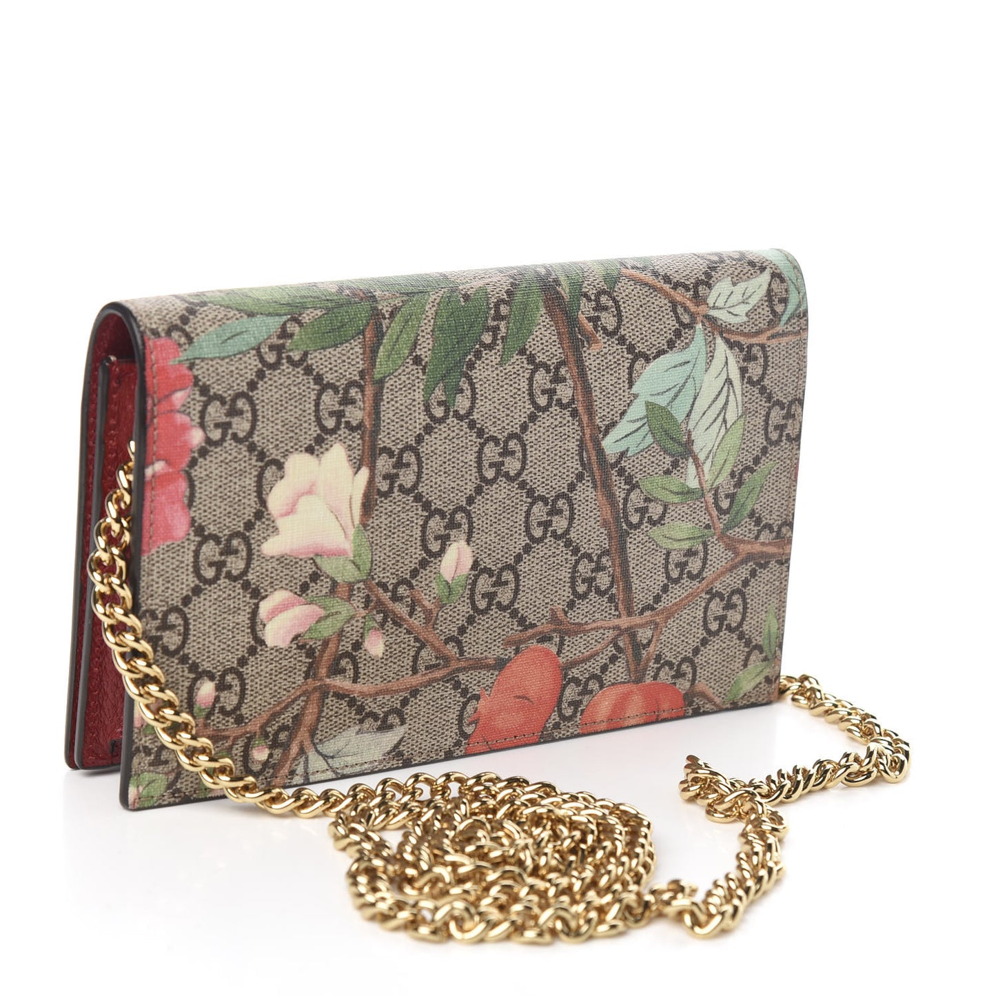 GG Supreme Monogram Tian Chain Wallet Beige Multicolor Red
