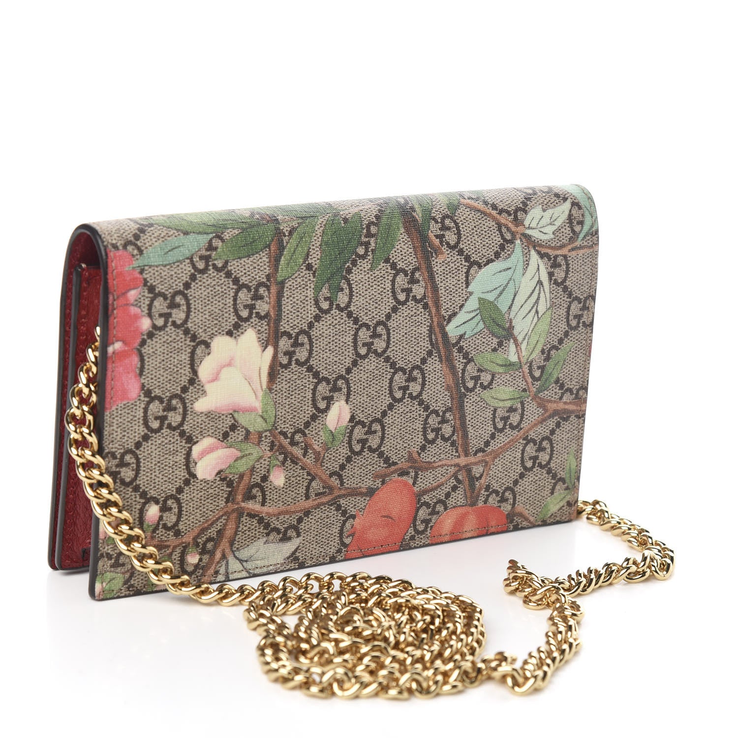 Gucci GG Supreme Monogram Tian Chain Wallet Beige Multicolor Red 3 of 10