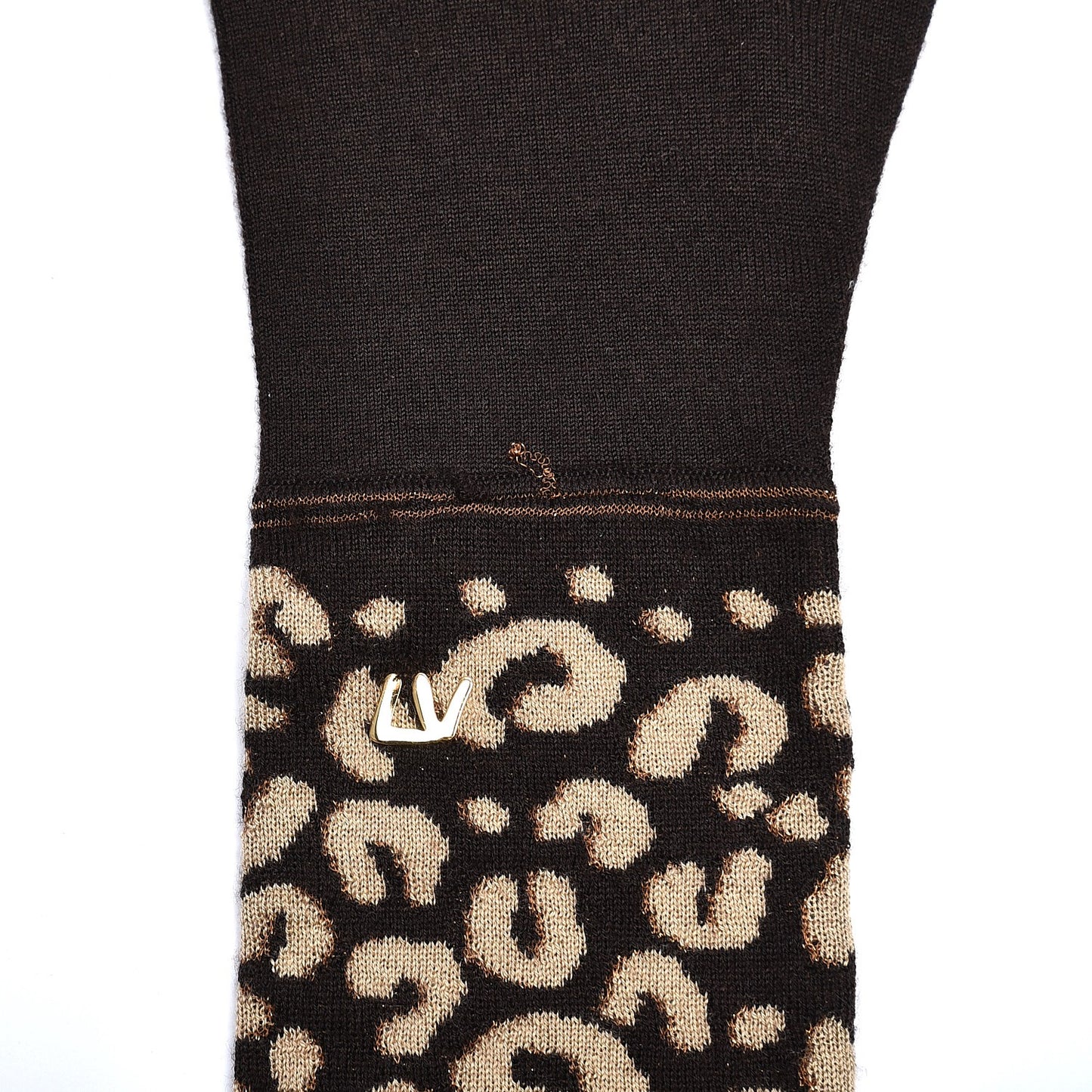 Cashmere Silk Leopard Long Gloves Marron