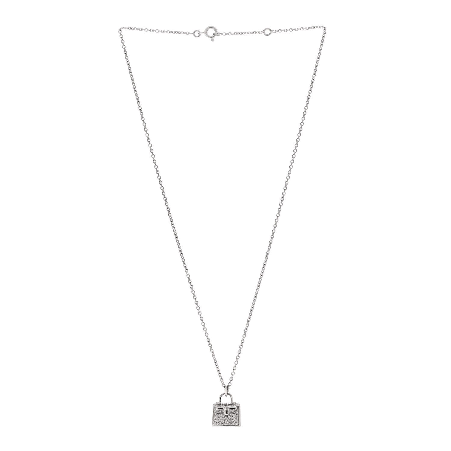 Hermes 18K White Gold Diamond Kelly Amulette Pendant Necklace 3 of 5