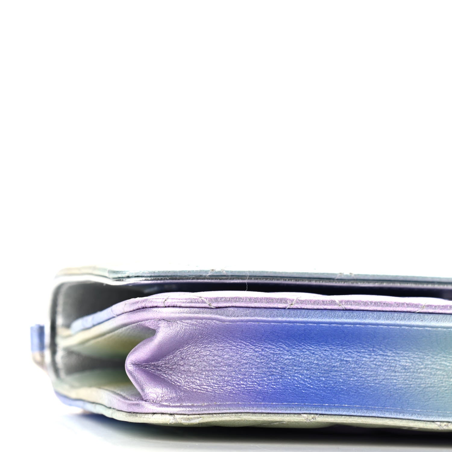 Chanel Gradient Metallic Calfskin Quilted Wallet On Chain WOC Silver Blue Yellow Purple 9 of 10