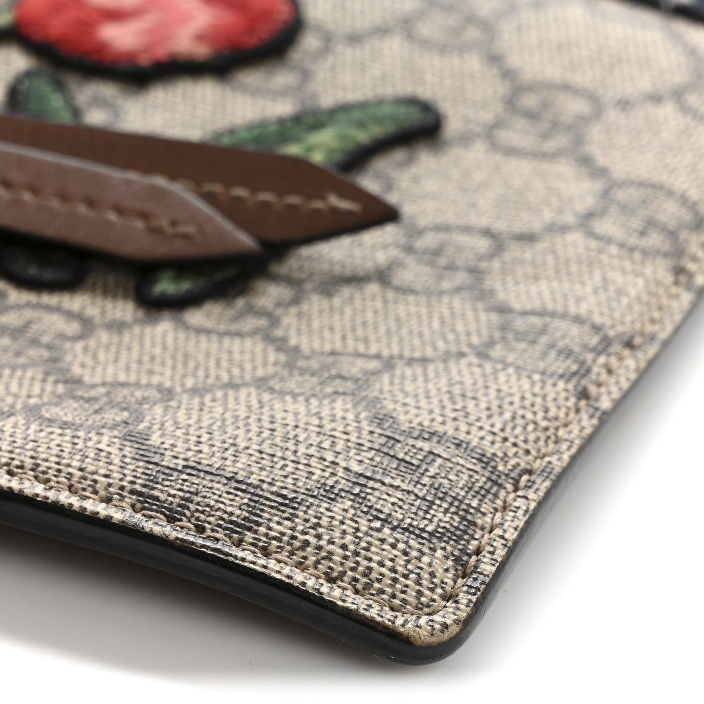 GG Supreme Monogram Web Kingsnake Embroidered Large Zip Pouch Brown