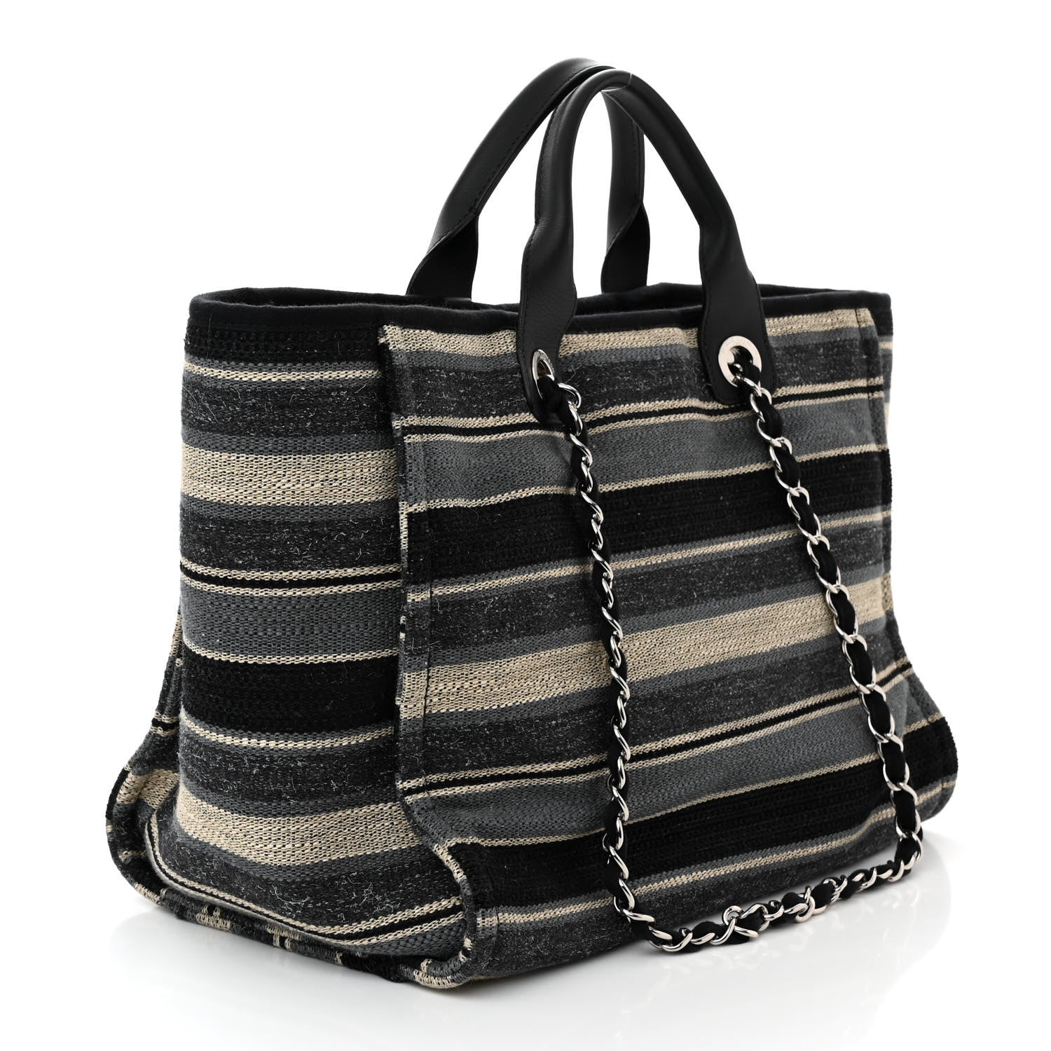 Chanel Striped Canvas Medium Deauville Tote Black 3 of 11