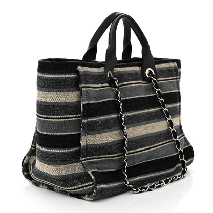 Chanel Striped Canvas Medium Deauville Tote Black 3 of 11