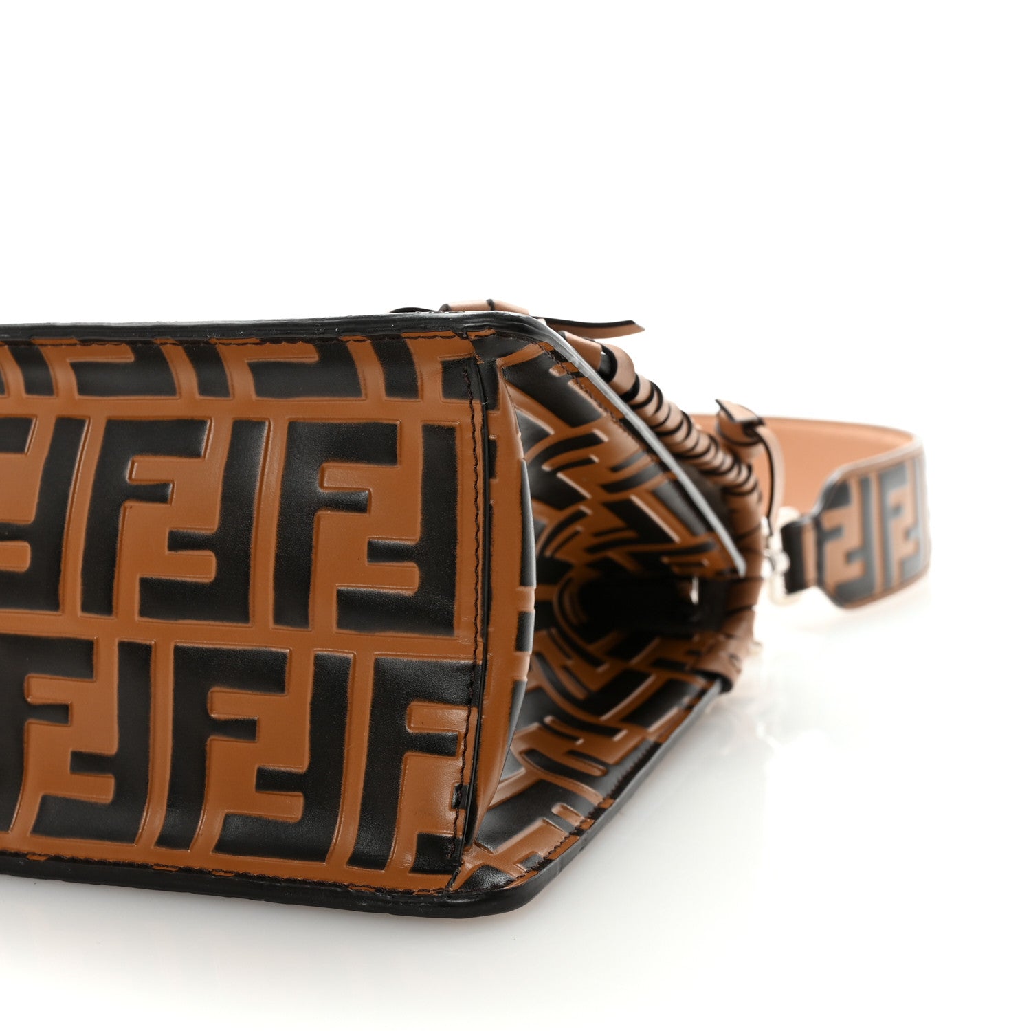 Fendi Vitello Century F is Fendi Whipstitch Threads FF Embossed Kan I Shoulder Bag Tobacco Orzo 10 of 10