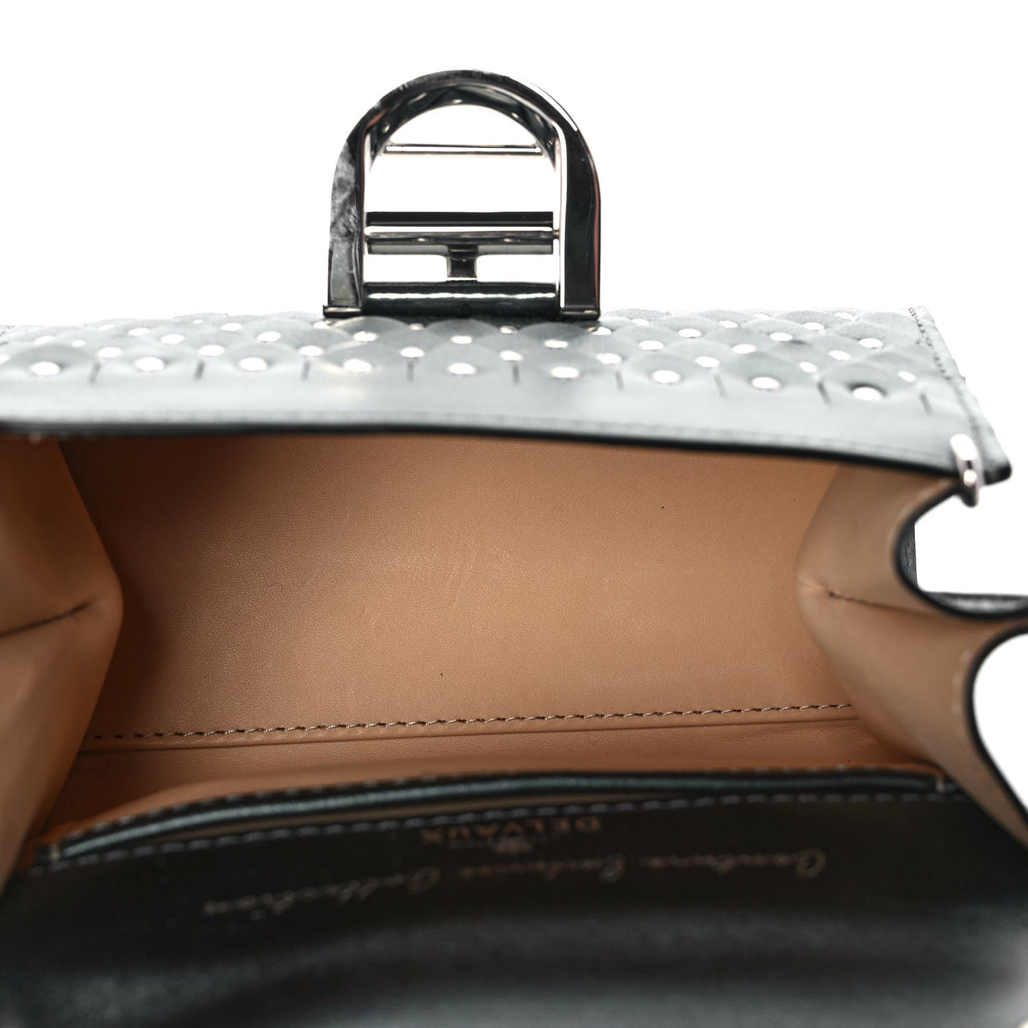 Calfskin Iron Shield Mini Brillant Satchel Black