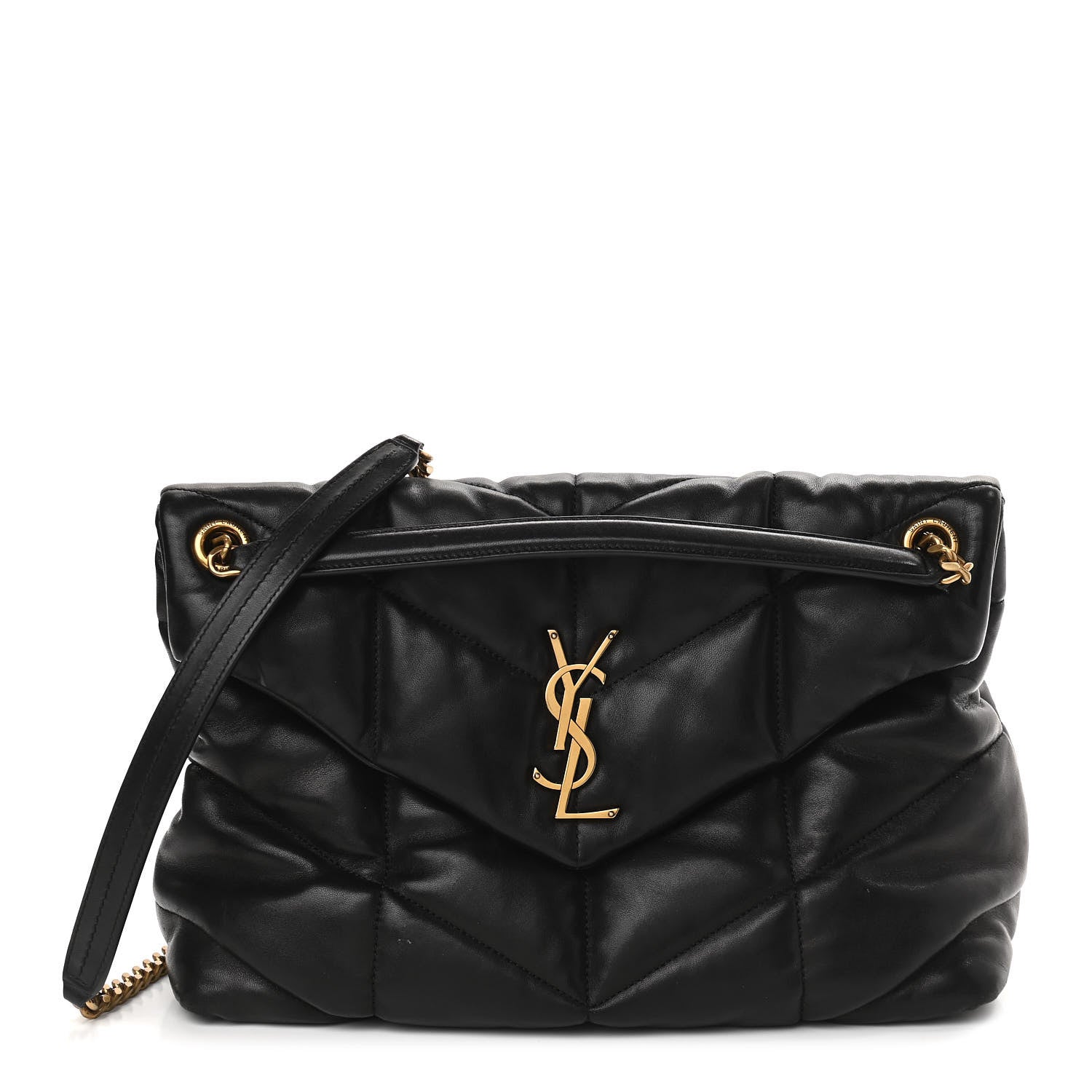 Saint Laurent Lambskin Quilted Medium Loulou Puffer Monogram Chain Satchel Black 1 of 9
