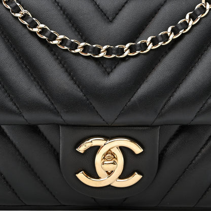 Chanel Lambskin Surpique Chevron Quilted Small Single Flap Black 8 of 10