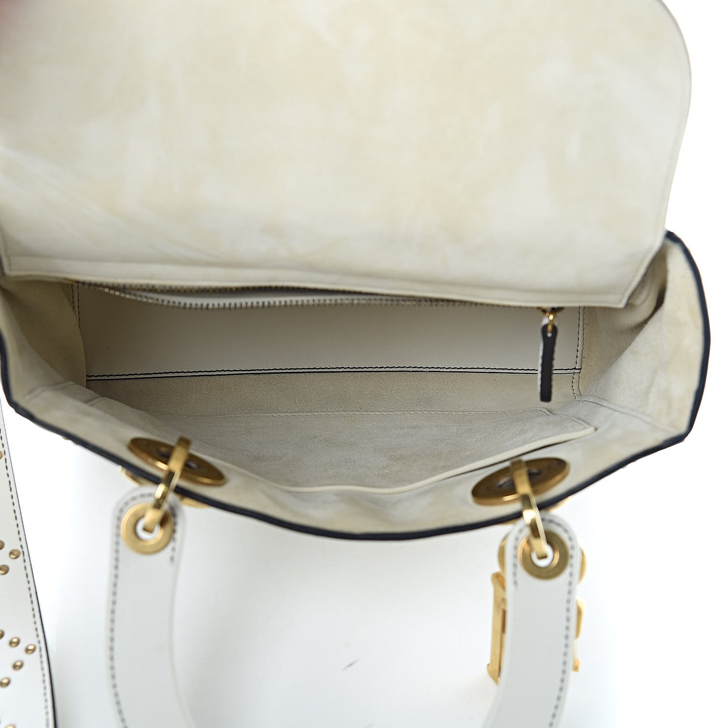 Calfskin Cannage Studded Medium Supple Lady Dior White