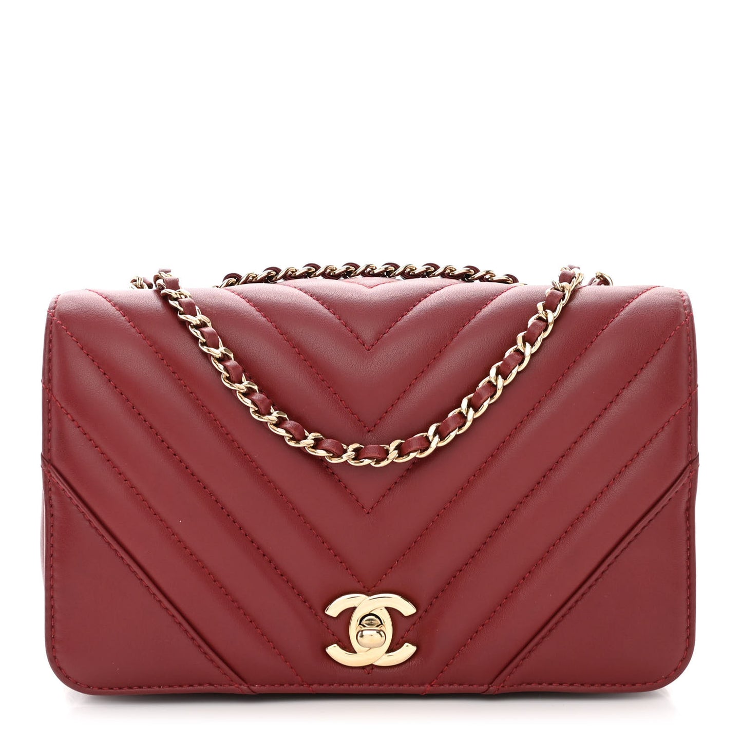Calfskin Chevron Quilted Mini Statement Flap Burgundy