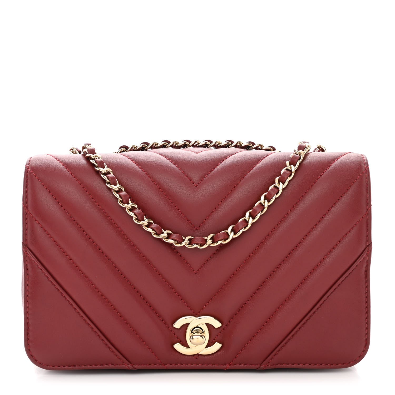 Chanel Calfskin Chevron Quilted Mini Statement Flap Burgundy 1 of 12
