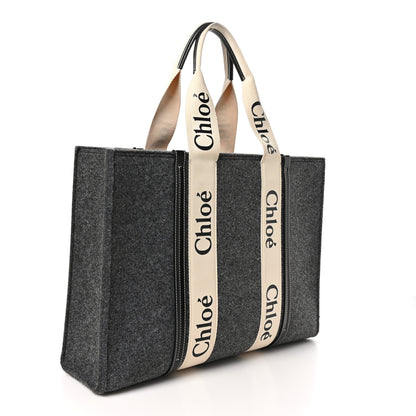 Chloe Felt Shiny Calfskin Large Woody Ribbon Tote Cashmere Gray 3 of 9