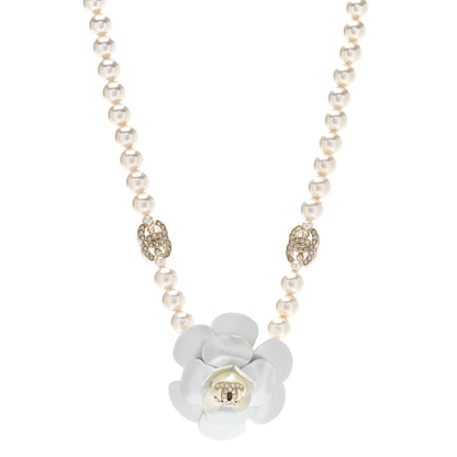 Chanel Pearl Crystal CC Camellia Choker Necklace Gold White 1 of 4